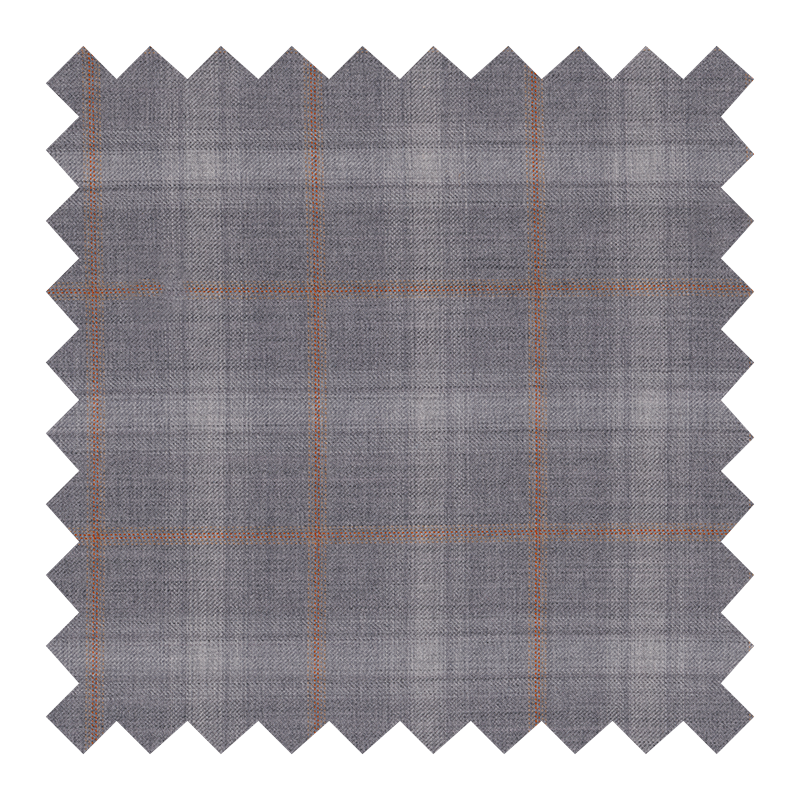 T6/1012 100% LANA GRIS A CUADROS CLAROS VENTANAS NARANJAS