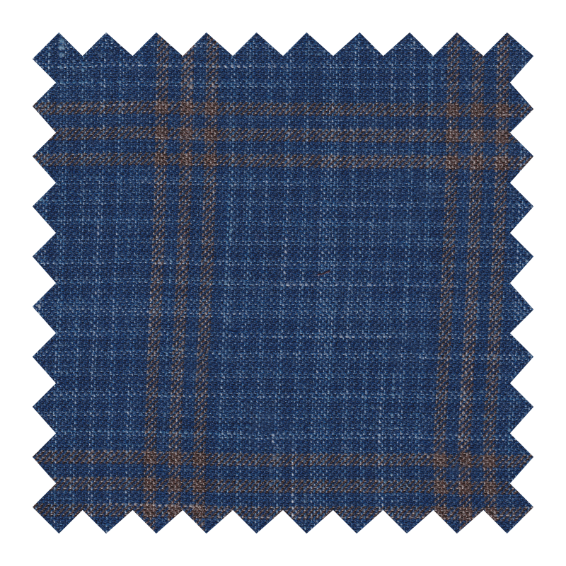 4670/0822 AZUL CUADROS AZUL VENTANAS NARANJAS 70% LANA 17% SEDA 13% LINO