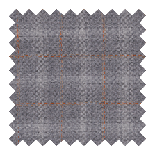 T6/1012 NUEVO 100% LANA GRIS A CUADROS CLAROS VENTANAS NARANJAS